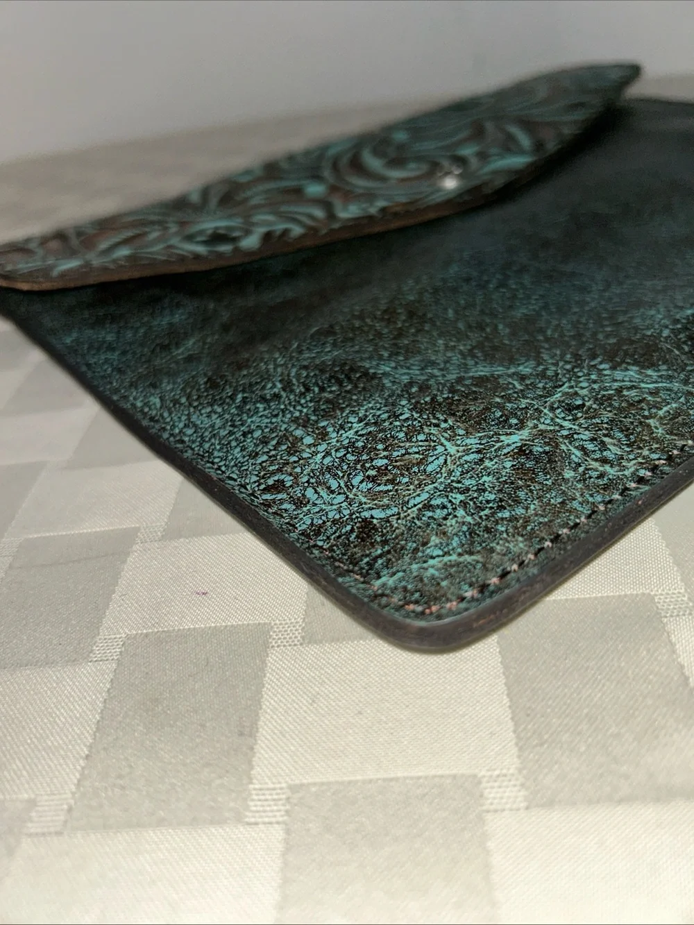 Patricia Nash Turquoise & Brown Tooled Leather Envelope Clutch